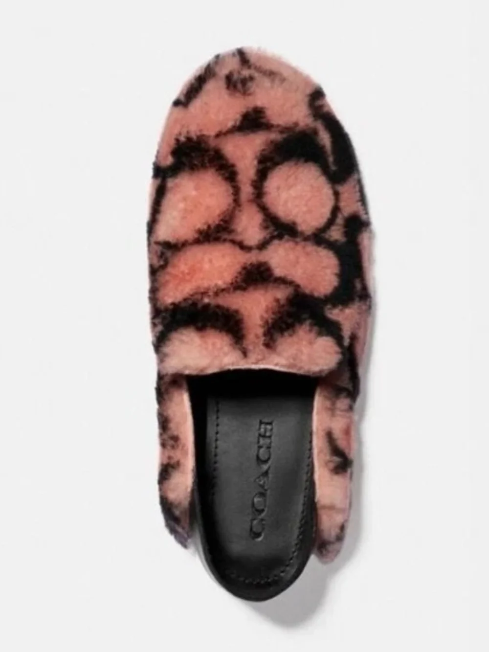 COACH SIGNATURE SHEARLING LEATHER SLIPPERS  PINK AND BLACK   SIZE 6B
